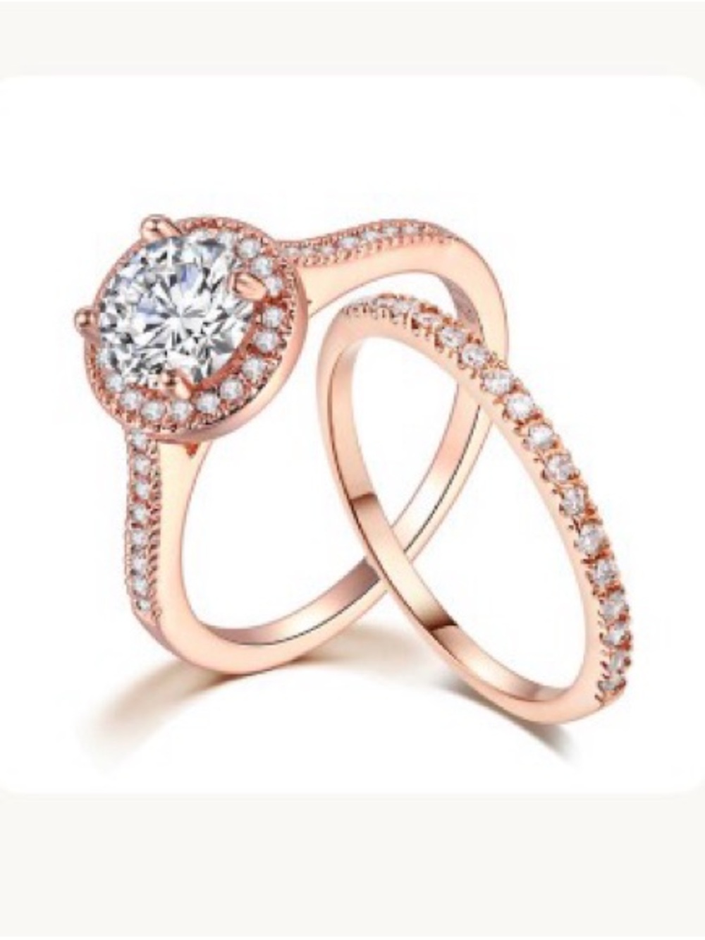 18K Rose Gold plated CZ Women’s Wedding Engagement Ring Set - Size 6